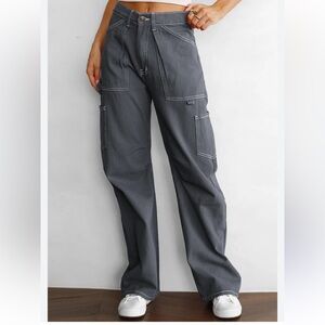 Edikted gray cargo painter pant white stitch size xs NWOT new without tags